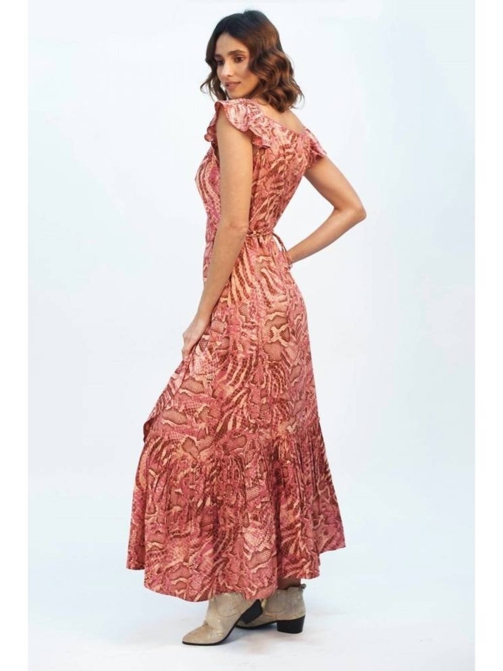 NWT Z&L Floral Pink High-Low Wrap Maxi Dress Ruffle Shoulder S - Picture 3 of 12